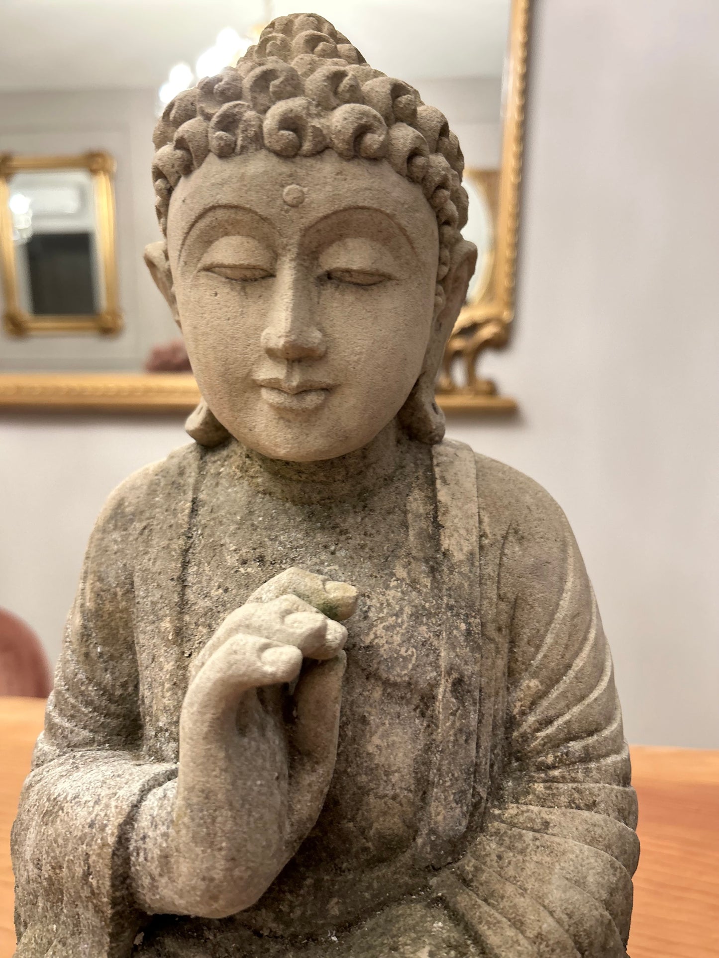 BUDDHA antico in pietra in meditazione H43cm B26