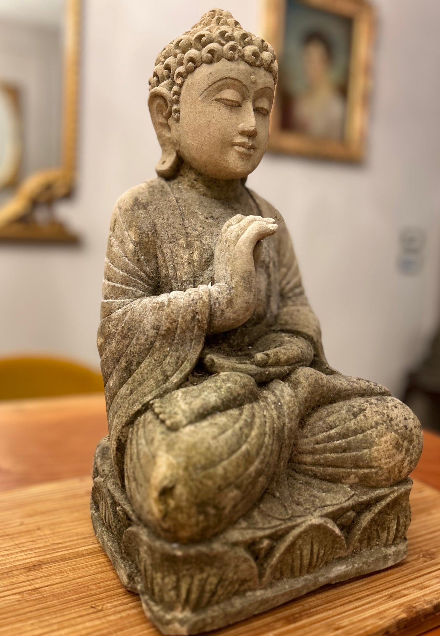 BUDDHA antico in pietra in meditazione H43cm B26