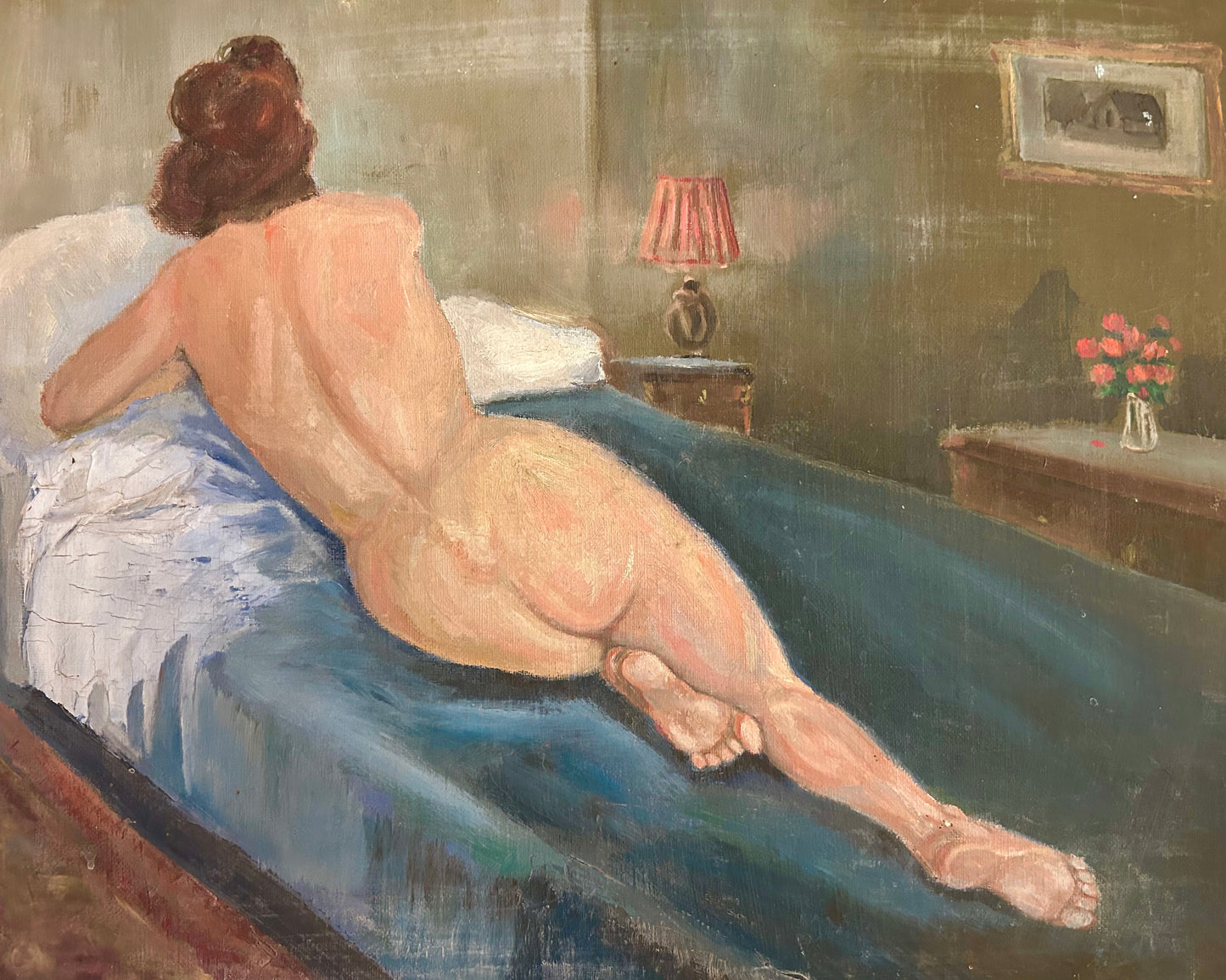 Nudo di donna sdraita. Olio su tela