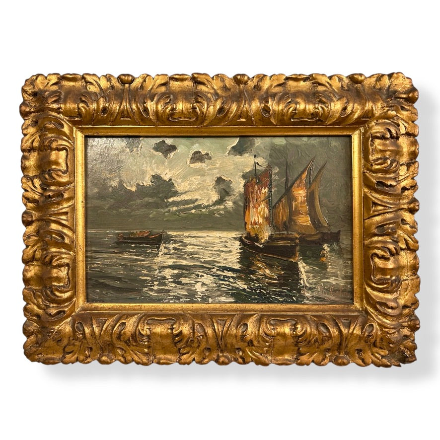 IL PORTO di Luigi RIBOLDI olio su tela firmato a mano