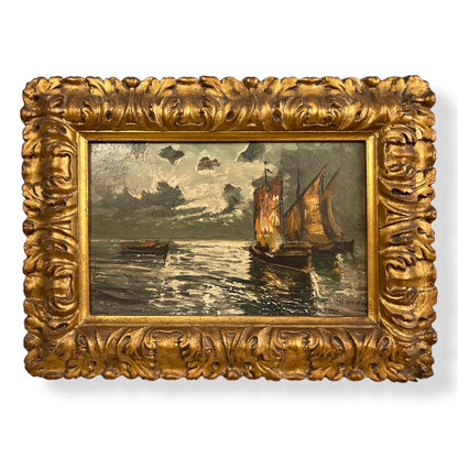 IL PORTO di Luigi RIBOLDI olio su tela firmato a mano