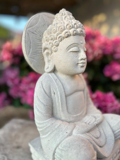 Statua Buddha seduto in Pietra Naturale H 34 cm Rif. C027