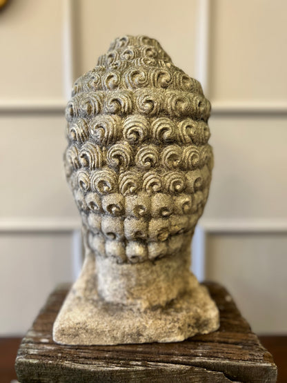 Testa di Buddha in Pietra Arenaria – Scultura Balinese Scolpita a Mano H32cm Rif.B47