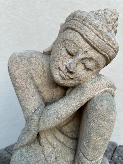 Statua Buddha Antico in Pietra Arenaria 25 cm – Scultura Balinese Originale Rif. C060