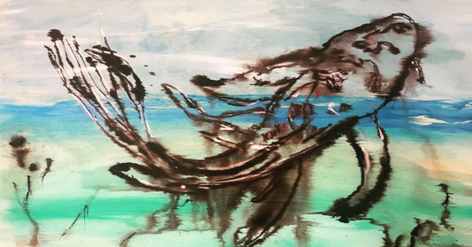 CARPA KOI Flusso dell'infinito tecnica mista su tavola 100x50cm