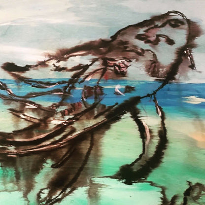 CARPA KOI Flusso dell'infinito tecnica mista su tavola 100x50cm