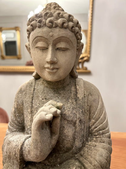 BUDDHA antico in pietra in meditazione H43cm B26