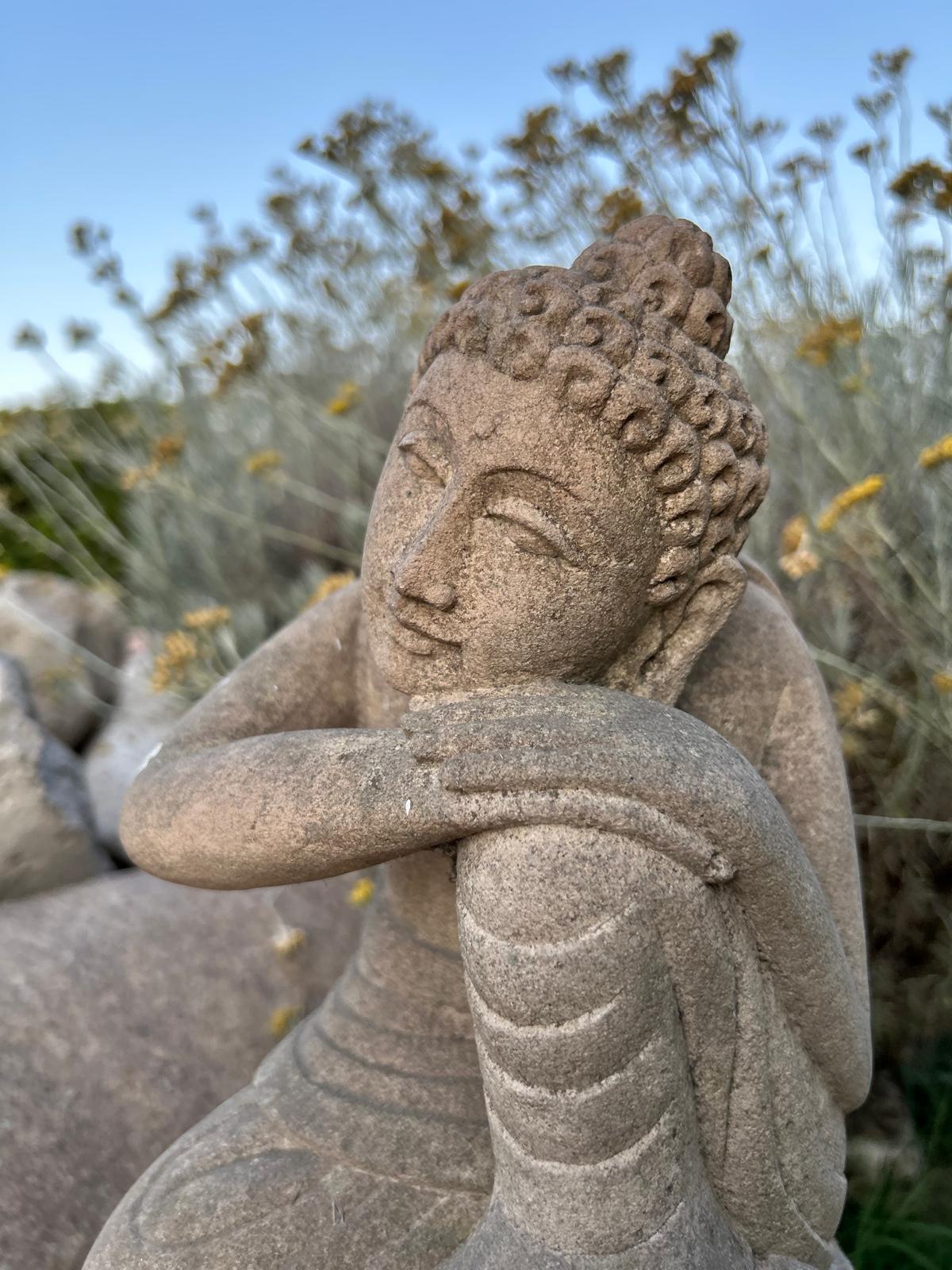 Buddha Inginocchiato in Pietra 34 cm | Scultura Balinese Originale Rif. C004