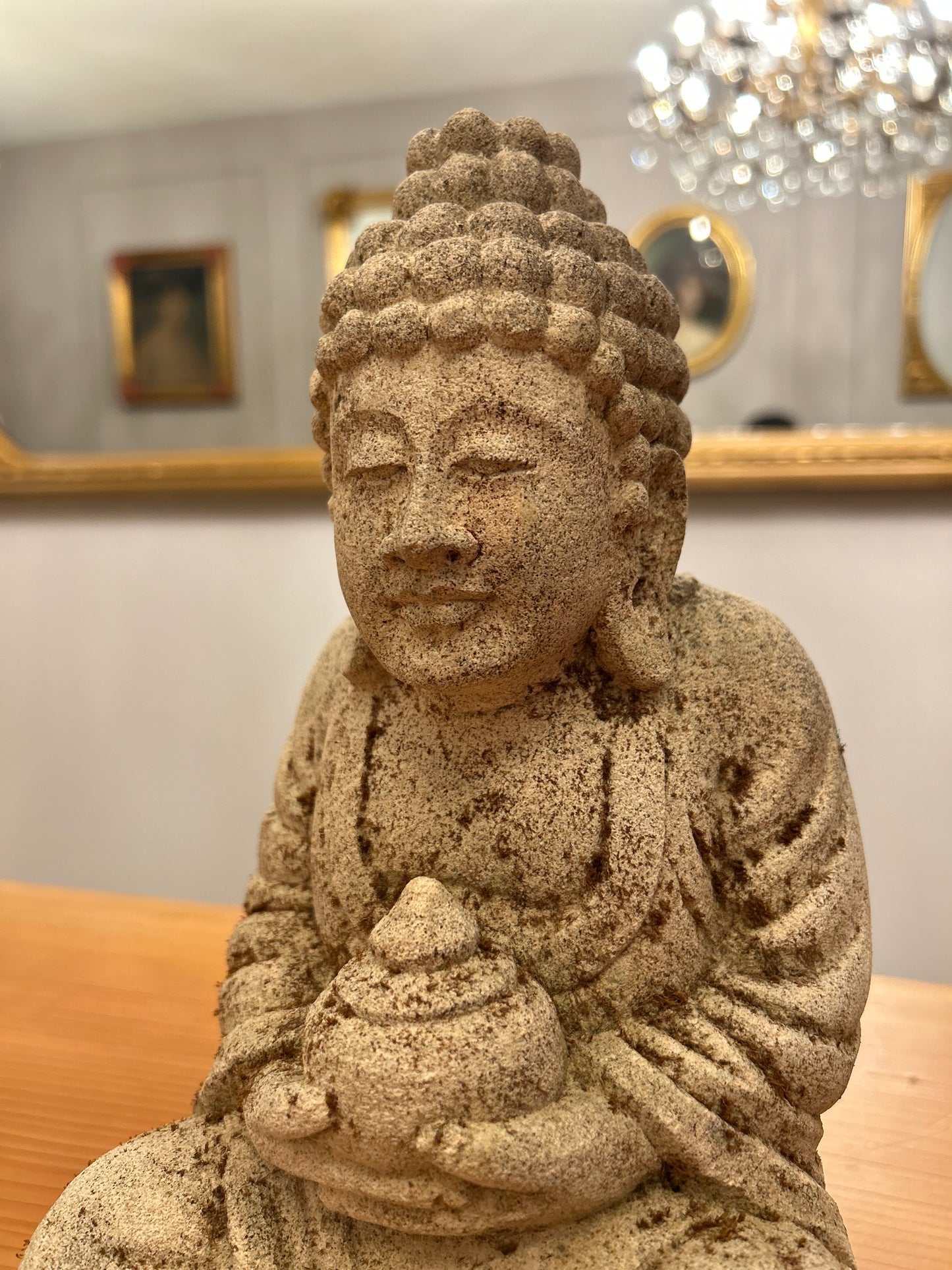 Statua Buddha Antica con Giara H31cm Rif. B48