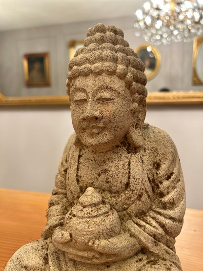 Statua Buddha Antica con Giara H31cm Rif. B48
