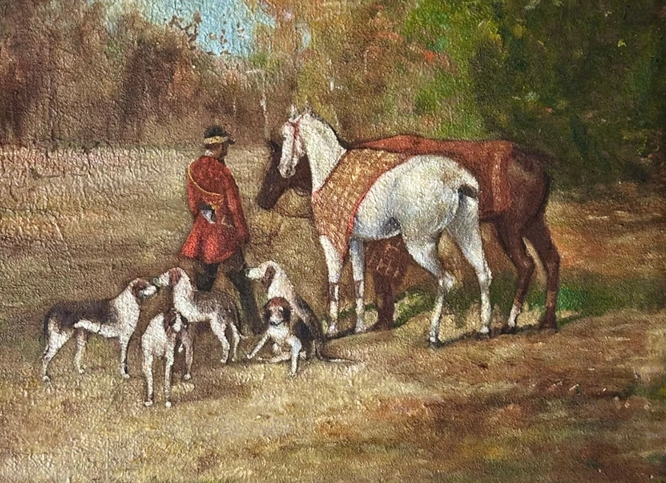LA BATTUTA DI CACCIA olio su tela.origine Regno Unito 45x60cm