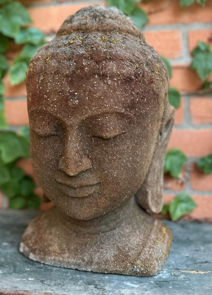 Statua Testa del Buddha in Pietra Lavica H40cm D030