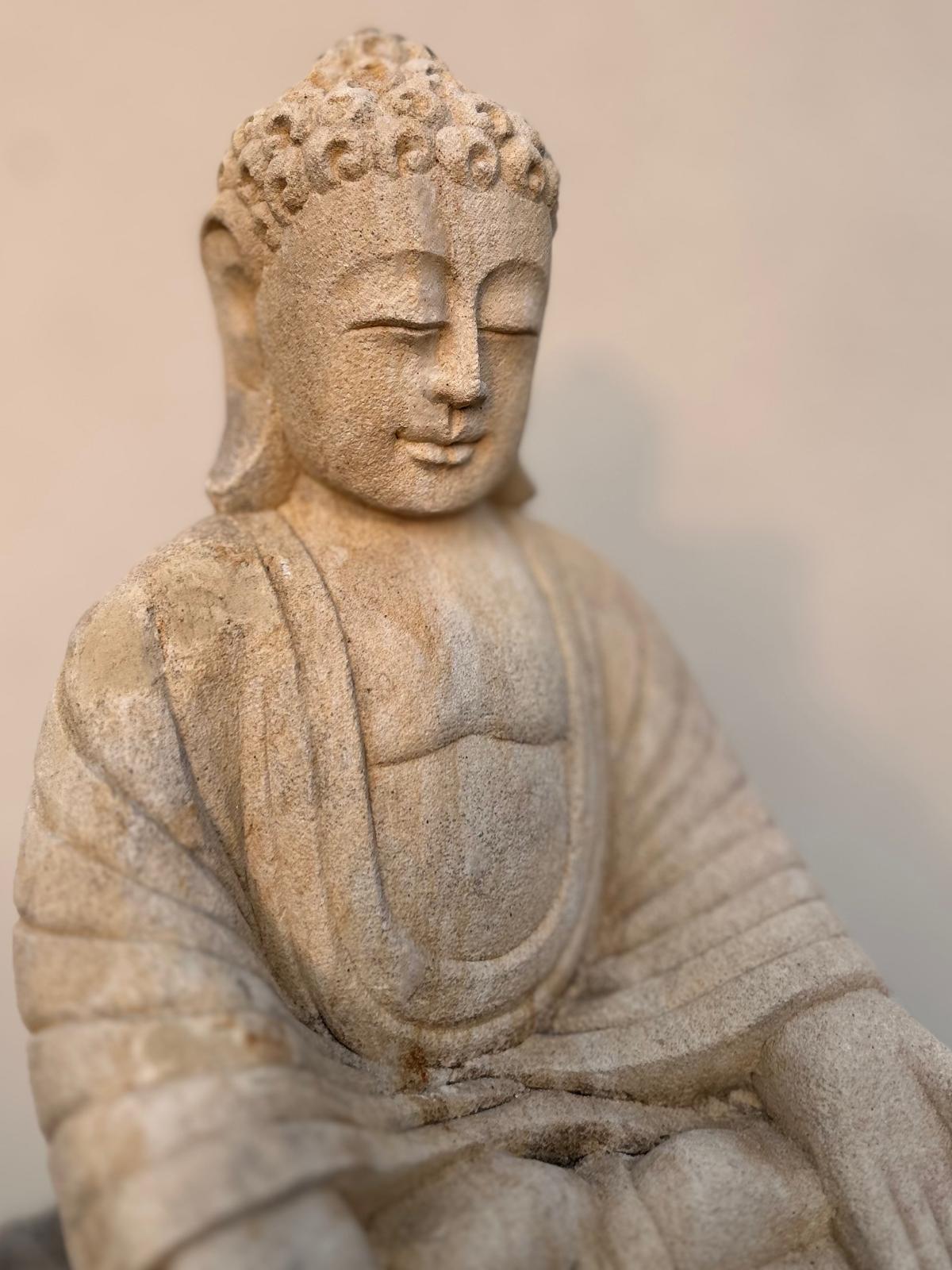 Statua Buddha Antico in Pietra Arenaria 30 cm – Scultura Balinese Originale Rif. D025