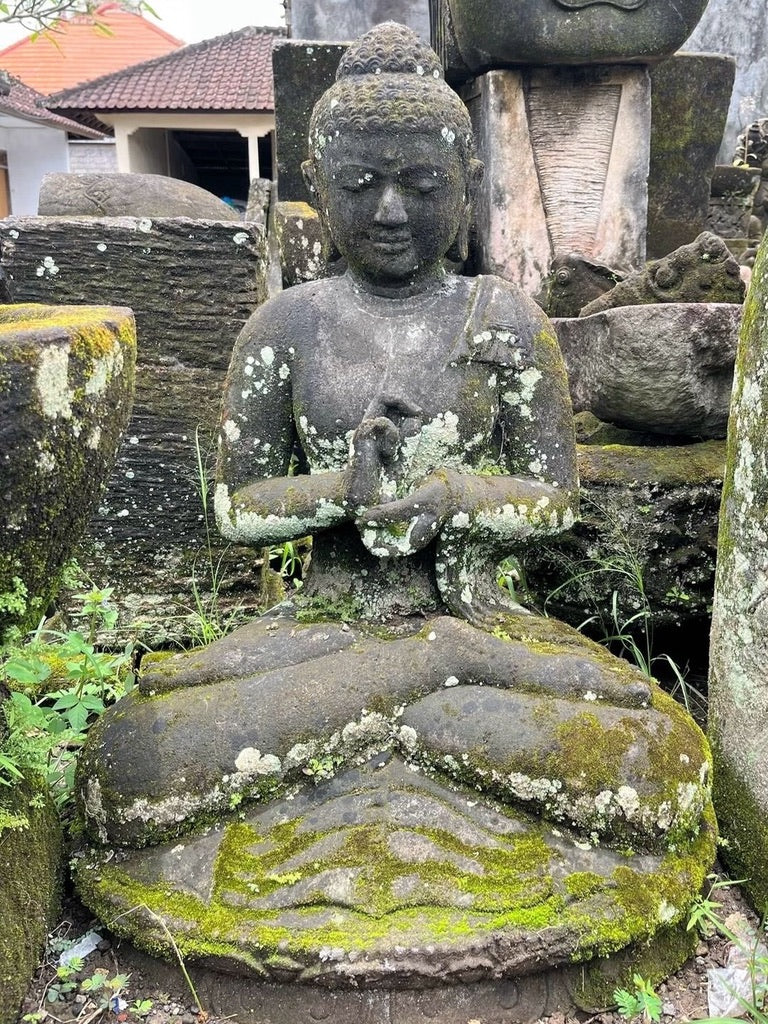 Statua Buddha Antico in Pietra nera h 80 cm – Scultura Balinese Originale Rif. D029