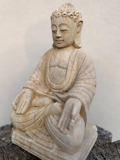 Statua Buddha Antico in Pietra Arenaria 30 cm – Scultura Balinese Originale Rif. D025