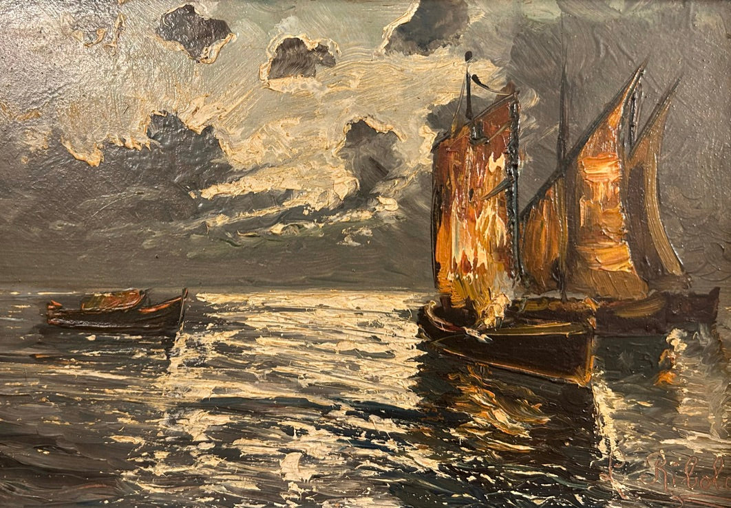 IL PORTO di Luigi RIBOLDI olio su tela firmato a mano