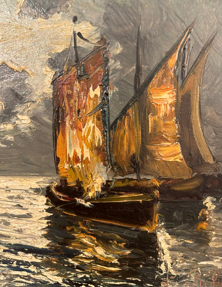IL PORTO di Luigi RIBOLDI olio su tela firmato a mano