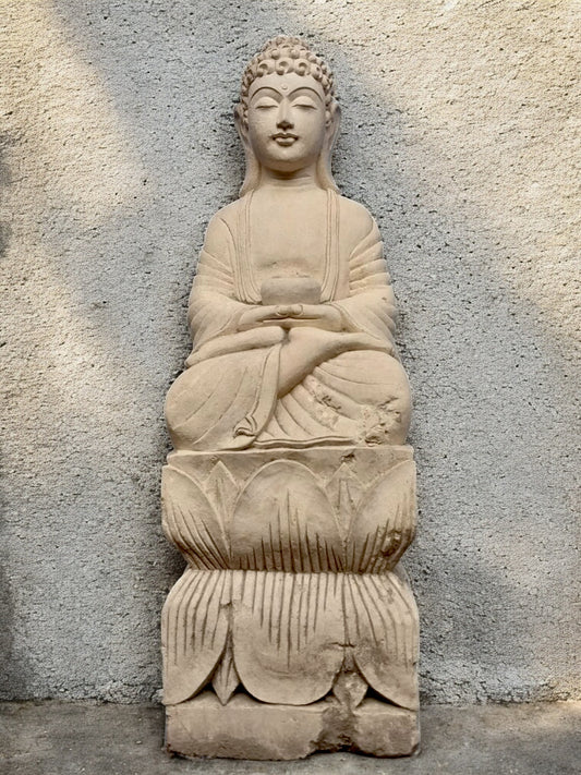 Statua Buddha in Preghiera con Giara in Pietra H66 cm Rif. B39
