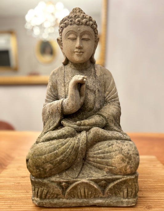 BUDDHA antico in pietra in meditazione H43cm B26