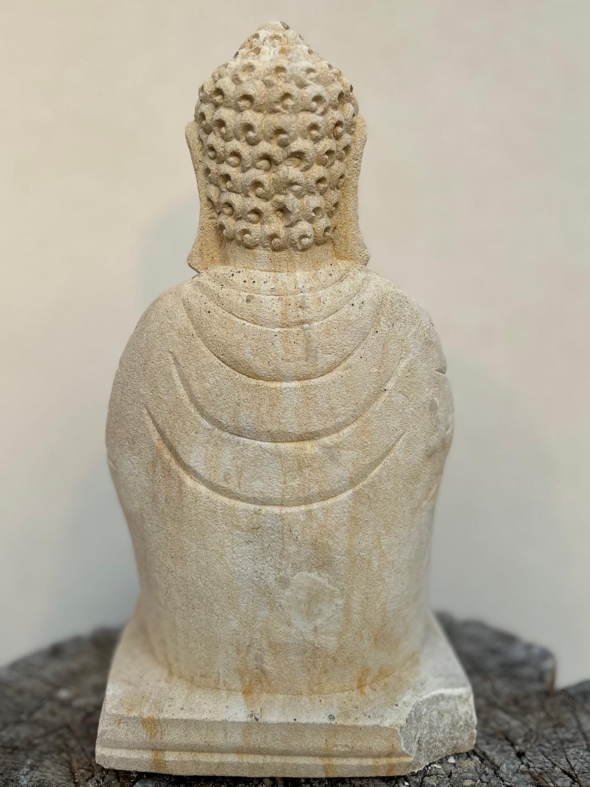 Statua Buddha Antico in Pietra Arenaria 30 cm – Scultura Balinese Originale Rif. D025