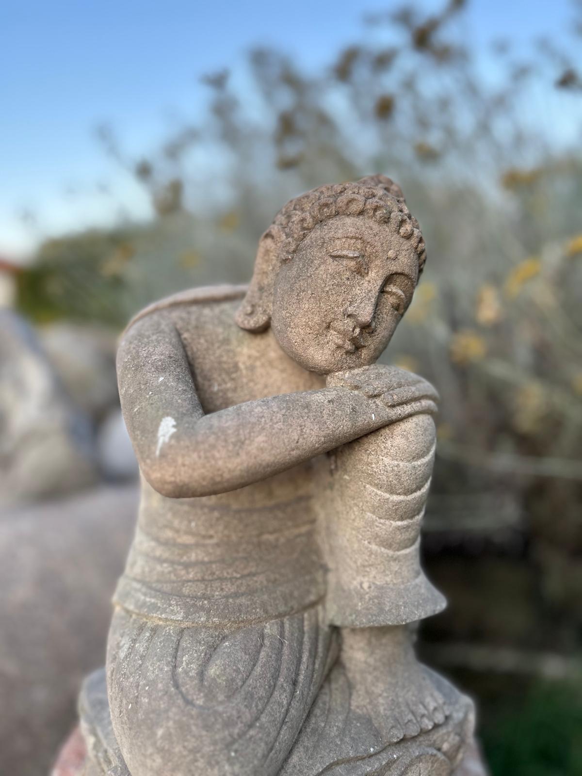 Buddha Inginocchiato in Pietra 34 cm | Scultura Balinese Originale Rif. C004