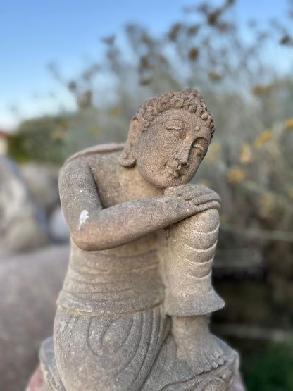Buddha Inginocchiato in Pietra 34 cm | Scultura Balinese Originale Rif. C004