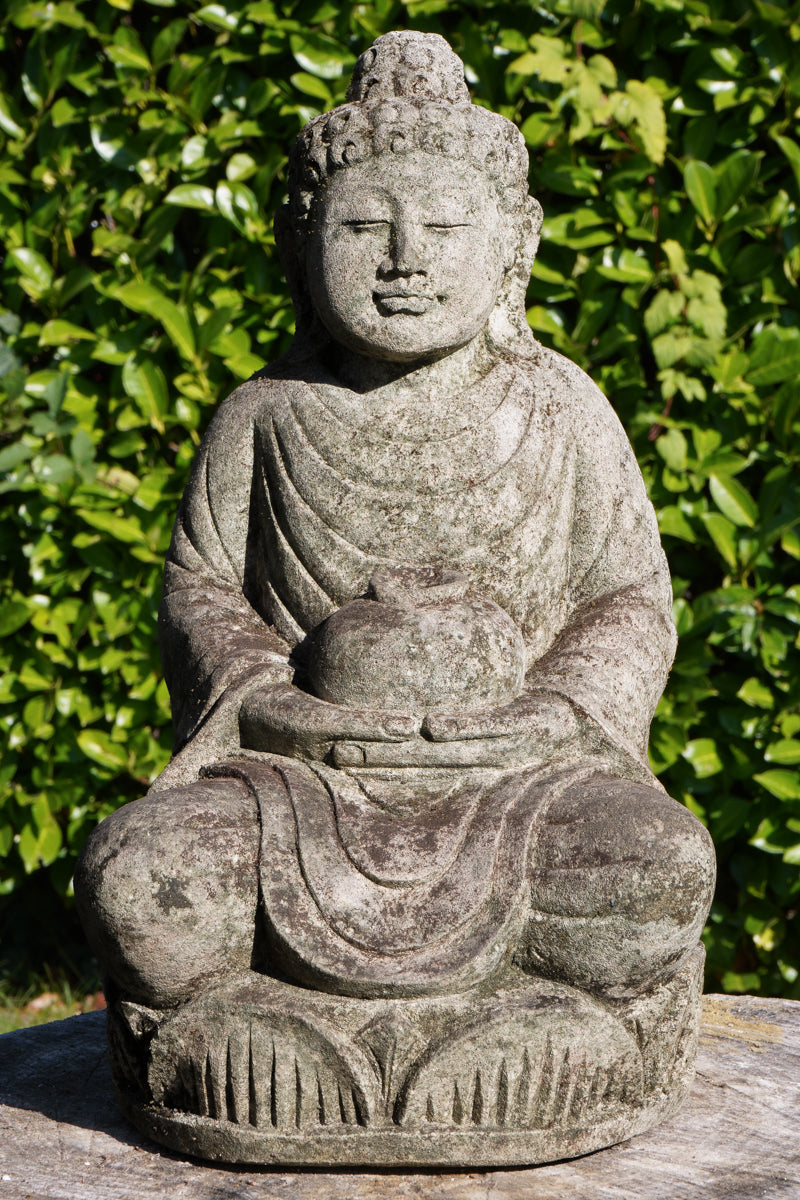Buddha antico in pietra con giara h42cm B01