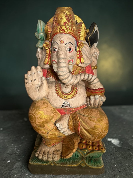 statua di GANESHA in pietra dipinto induismo balinese H 45 cm rif. C014