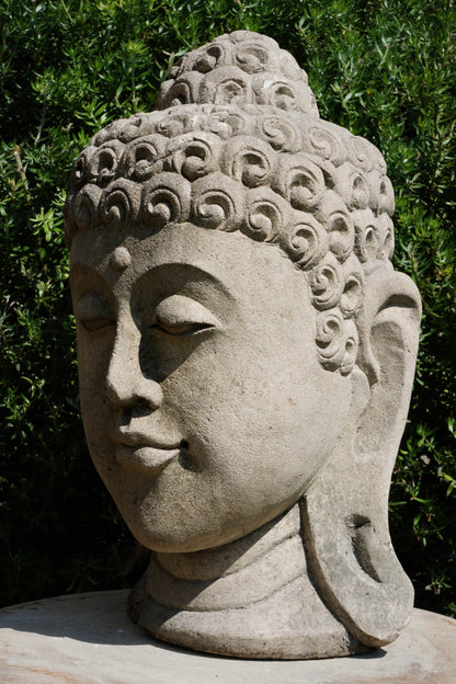 Statua Testa del Buddha in Pietra arenaria H 30cm C015