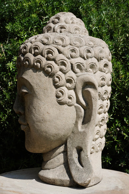 Statua Testa del Buddha in Pietra arenaria H 30cm C015