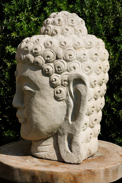 Statua Testa del Buddha in Pietra arenaria H 30cm C024