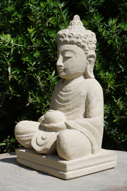 Statua Buddha in Pietra Naturale con giara H 22 cm Rif. C026