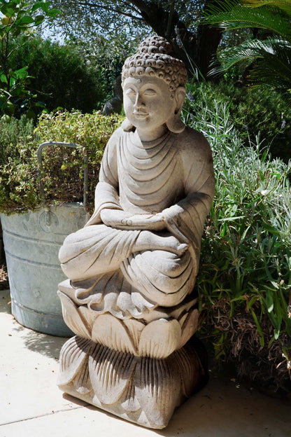Statua Buddha ANTICO seduto in Pietra Naturale H 76 cm Rif. C031