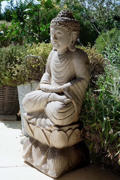 Statua Buddha ANTICO seduto in Pietra Naturale H 76 cm Rif. C031
