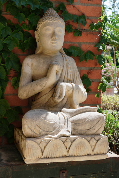 Statua Buddha Antico in Pietra Arenaria 70 cm – Scultura Balinese Originale Rif. C057