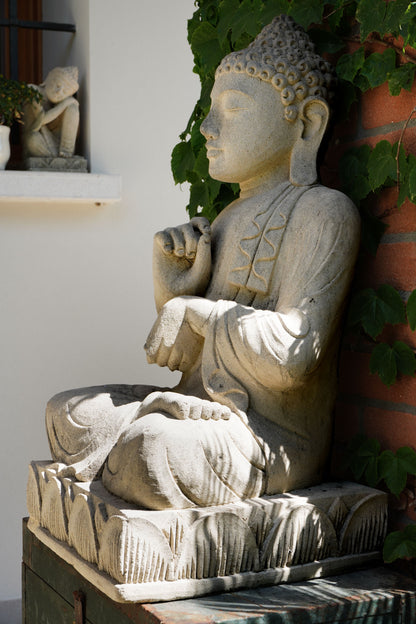 Statua Buddha Antico in Pietra Arenaria 70 cm – Scultura Balinese Originale Rif. C057