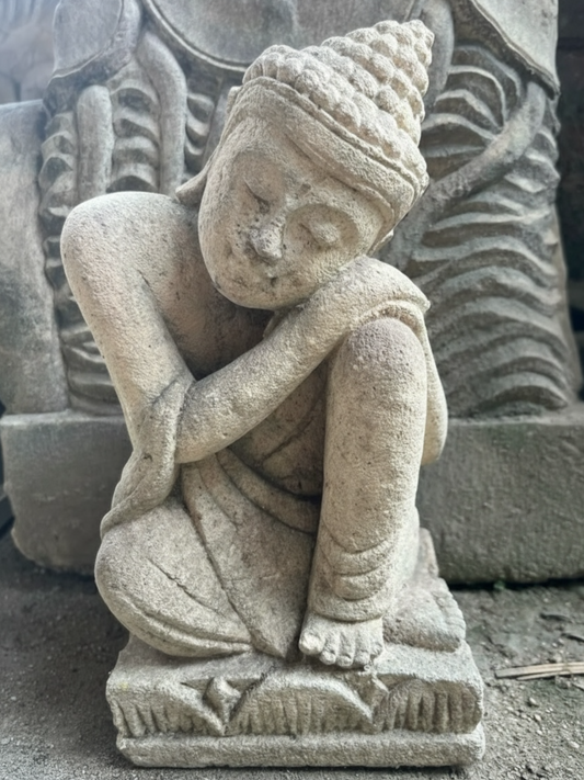 Statua Buddha Antico in Pietra Arenaria 25 cm – Scultura Balinese Originale Rif. C060