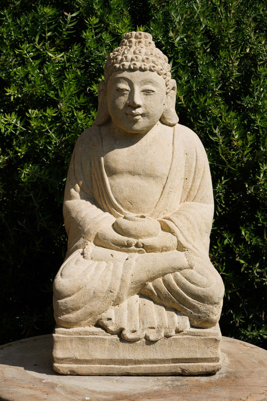 Statua Buddha in Pietra Naturale con giara H 34 cm Rif. C074