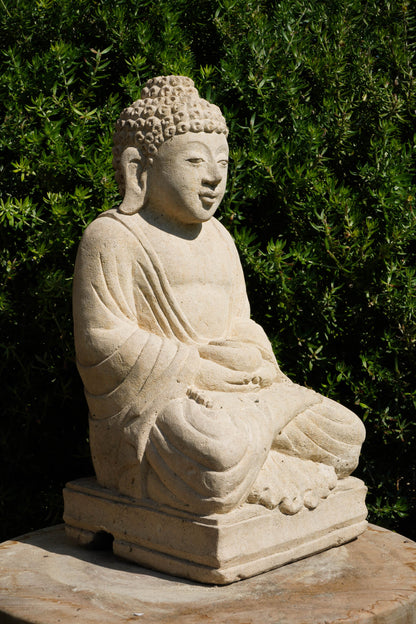 Statua Buddha in Pietra Naturale con giara H 34 cm Rif. C074