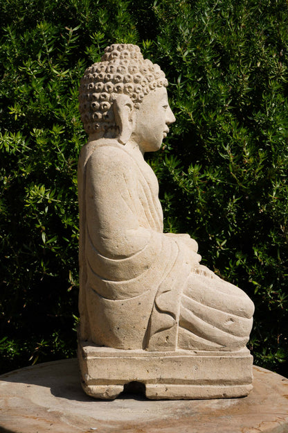 Statua Buddha in Pietra Naturale con giara H 34 cm Rif. C074