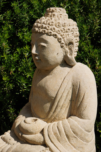 Statua Buddha in Pietra Naturale con giara H 34 cm Rif. C074