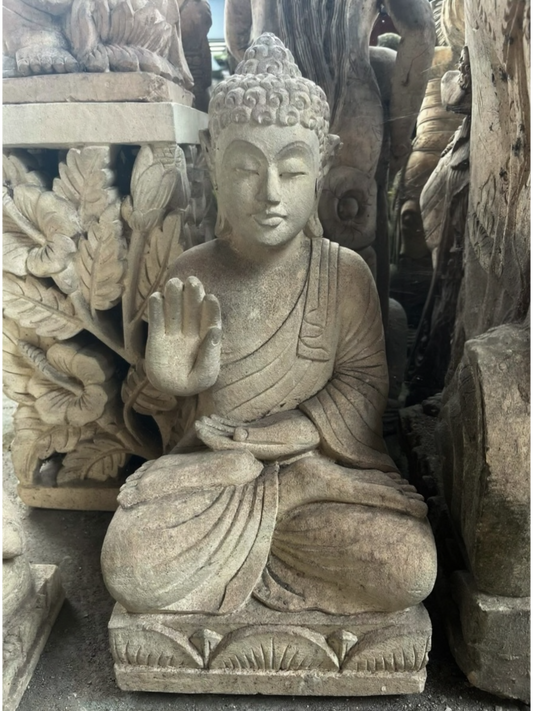 Statua Buddha Antico in Pietra Arenaria 47 cm – Scultura Balinese Originale Rif. C059