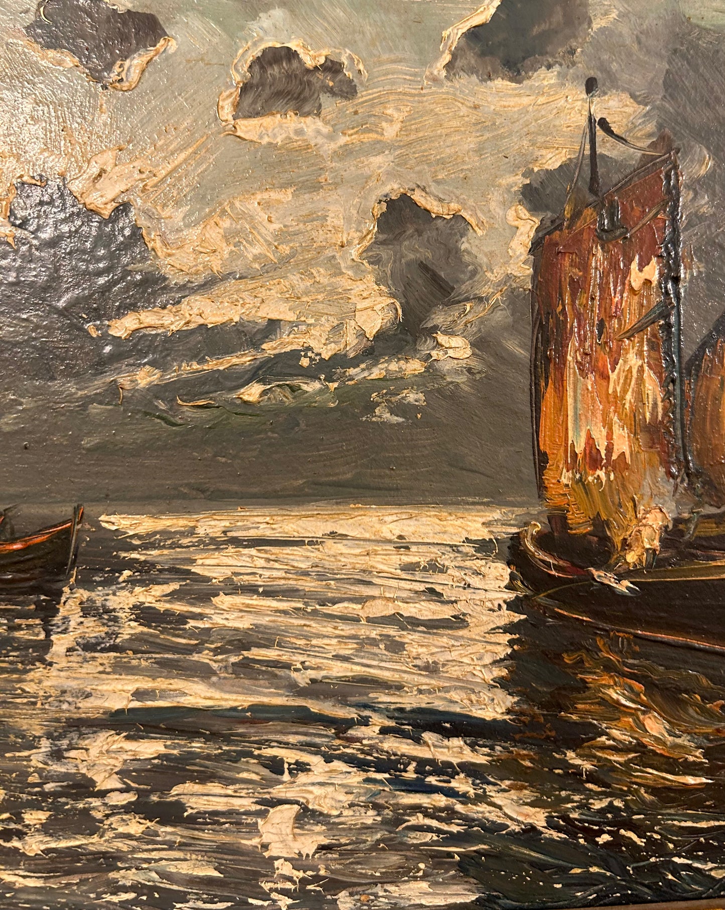 IL PORTO di Luigi RIBOLDI olio su tela firmato a mano