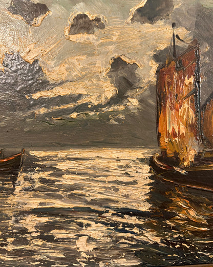 IL PORTO di Luigi RIBOLDI olio su tela firmato a mano