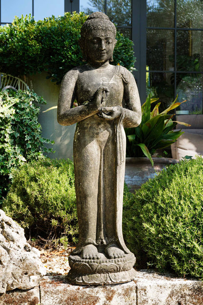 Statua Buddha Antico in Pietra nera h 105 cm – Scultura Balinese Originale Rif. D027