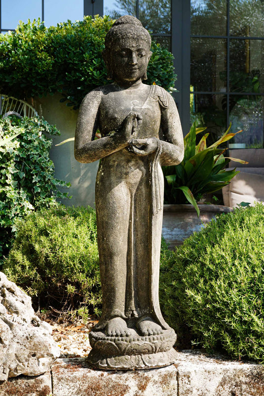 Statua Buddha Antico in Pietra nera h 105 cm – Scultura Balinese Originale Rif. D027