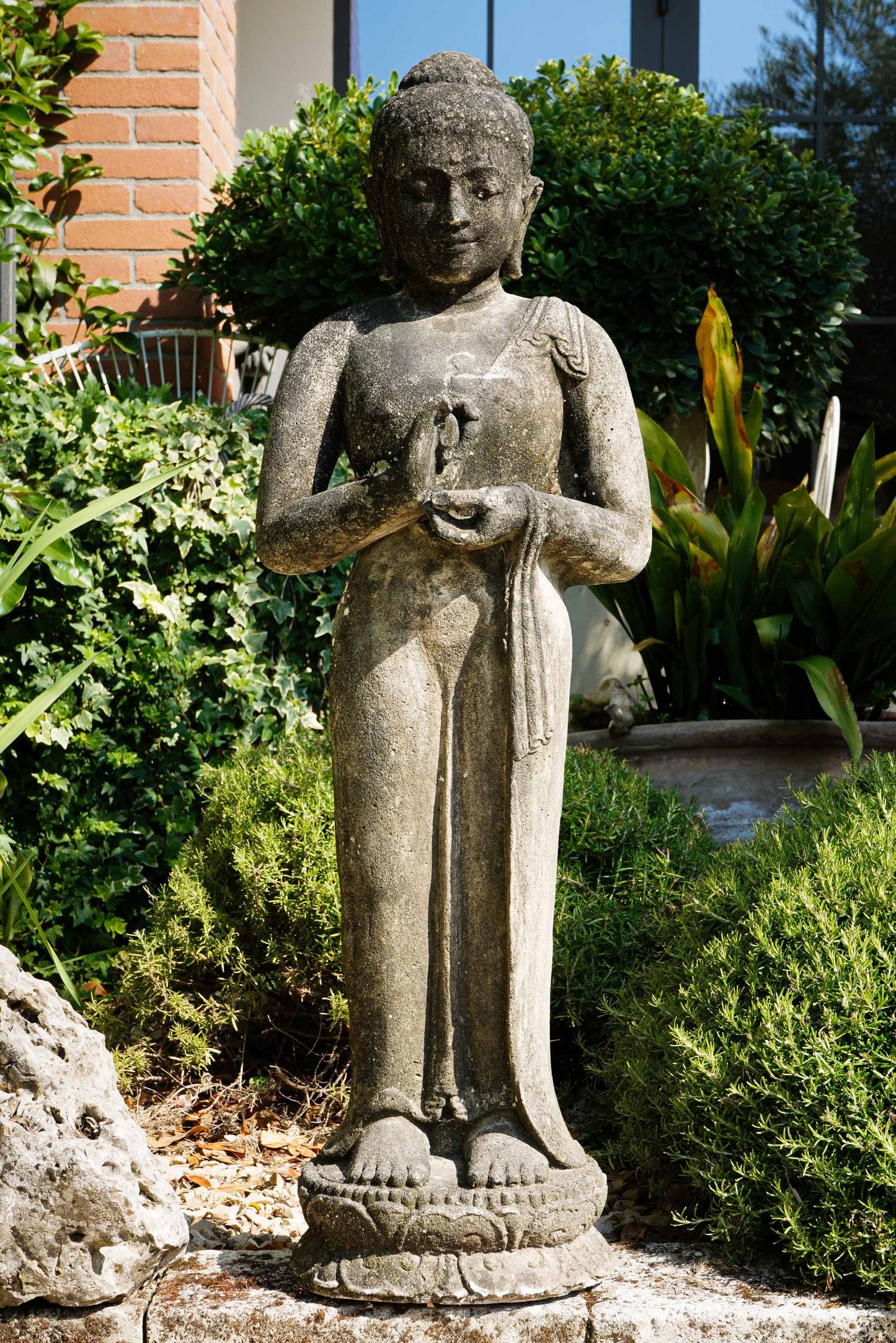 Statua Buddha Antico in Pietra nera h 105 cm – Scultura Balinese Originale Rif. D027