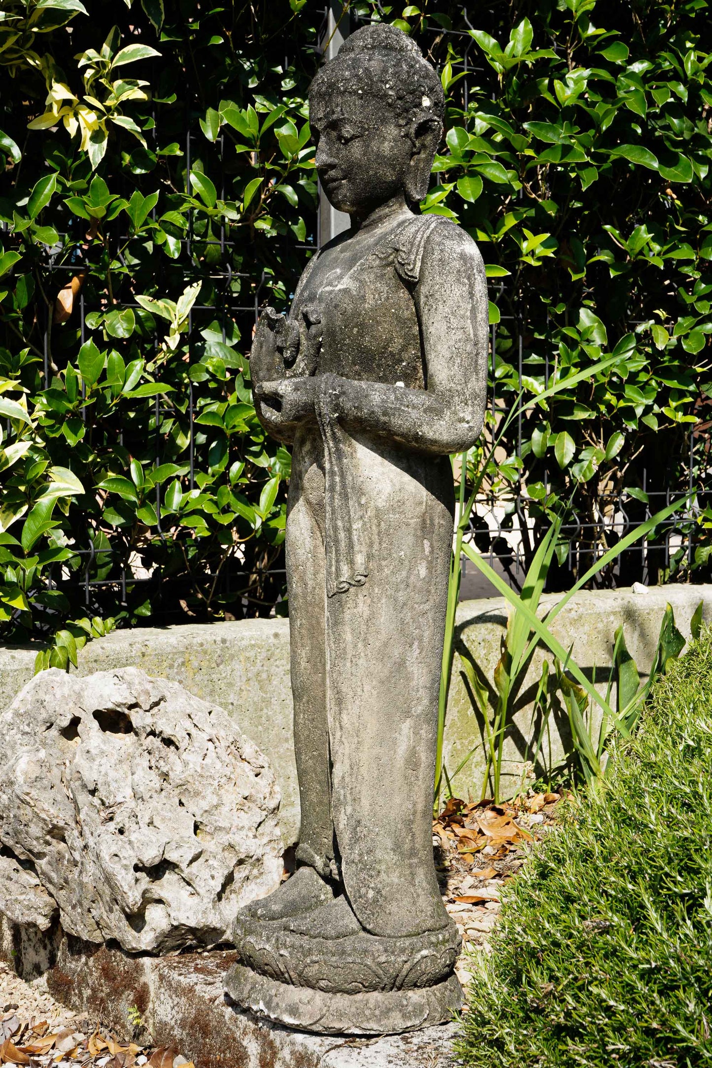 Statua Buddha Antico in Pietra nera h 105 cm – Scultura Balinese Originale Rif. D027