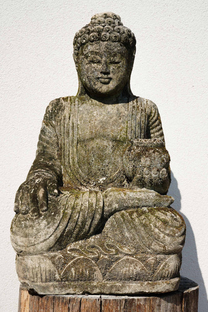 Statua Buddha in Pietra Naturale con giara H 65 cm Rif. D032
