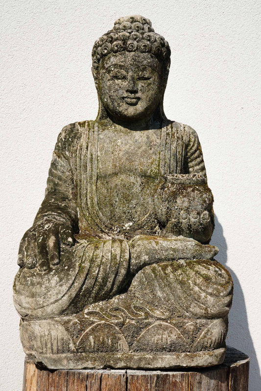 Statua Buddha in Pietra Naturale con giara H 65 cm Rif. D032